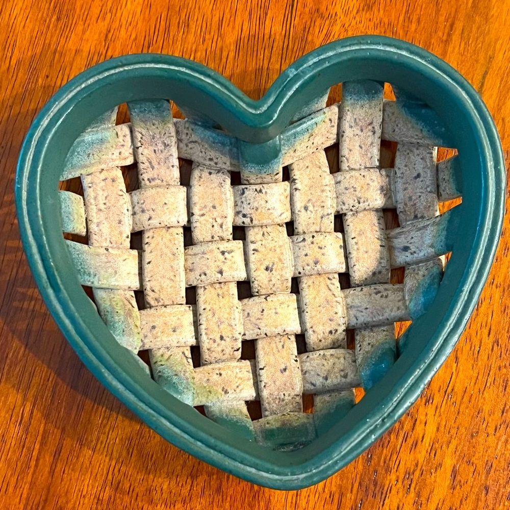 River Hill Art Pottery woven clay heart dish basket made in the USA